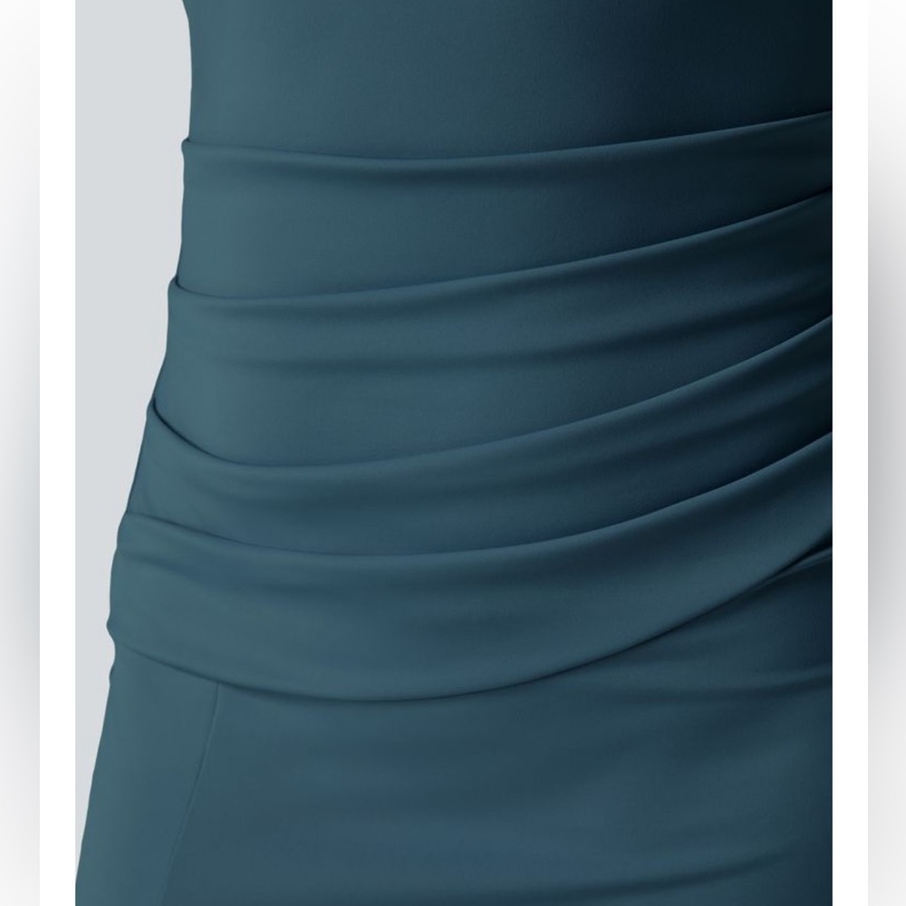 Sleek Teal Halara Bodycon Midi Dress with Side Slit, new - Picture 5 of 11